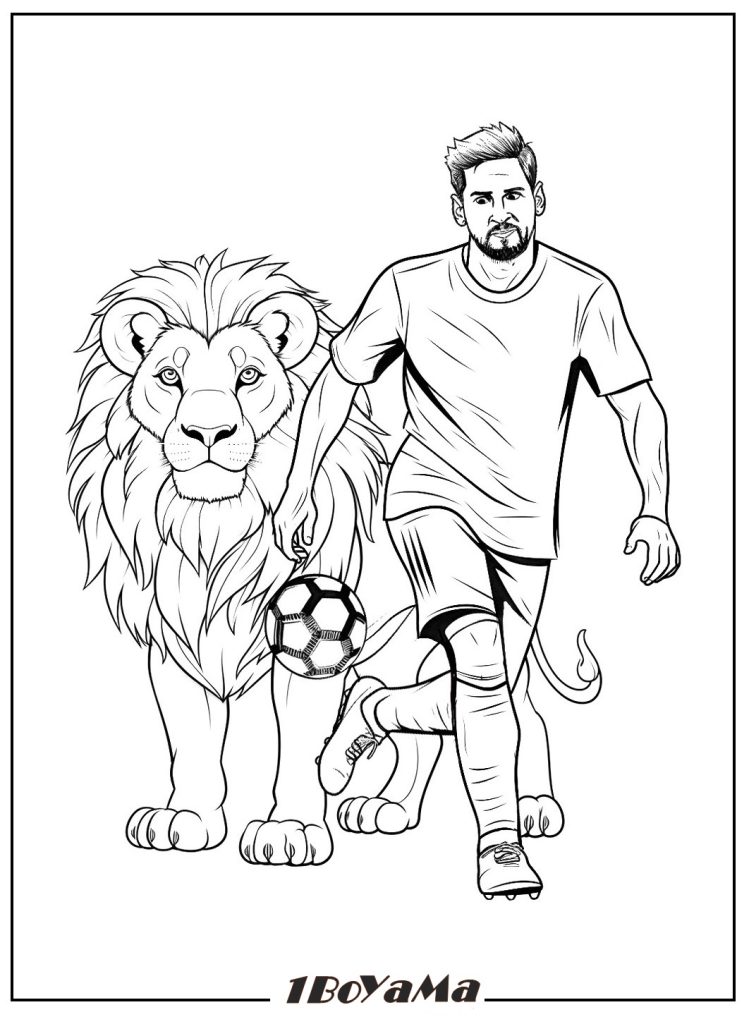 Messi ve Aslan Boyama Sayfası