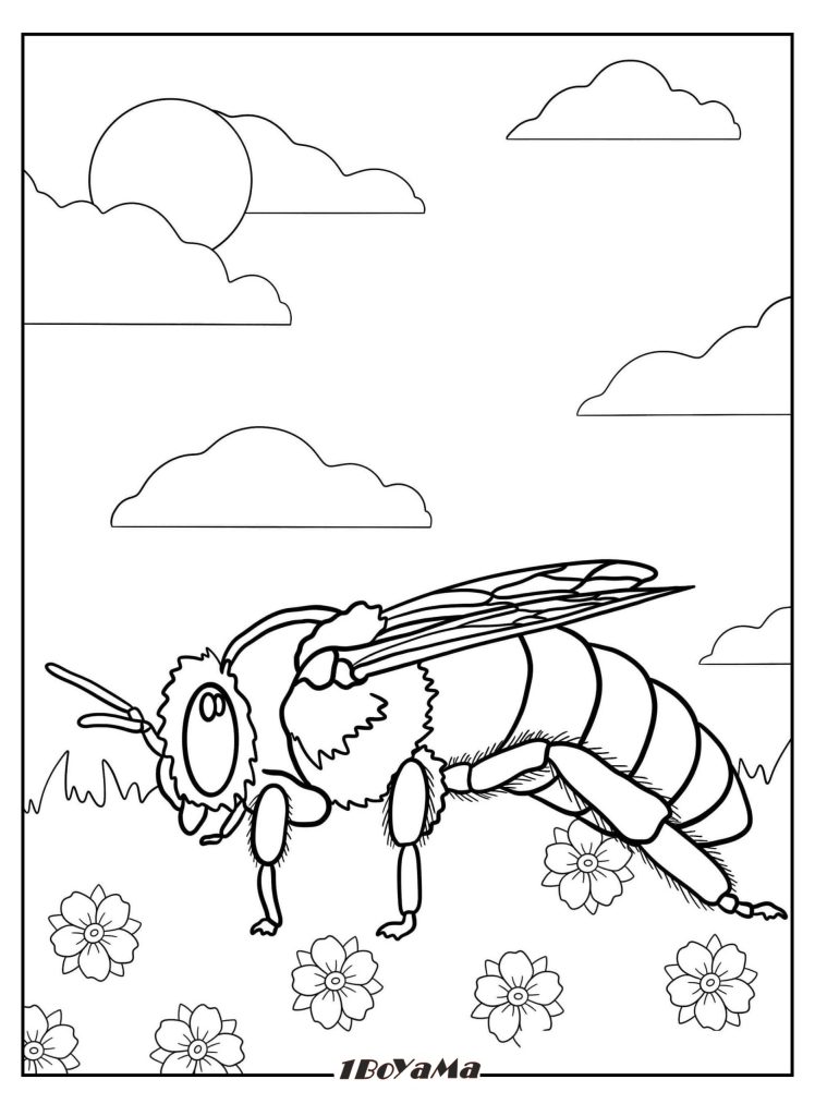 Çimlerin üzerinde Duran Arı Boyama Sayfası