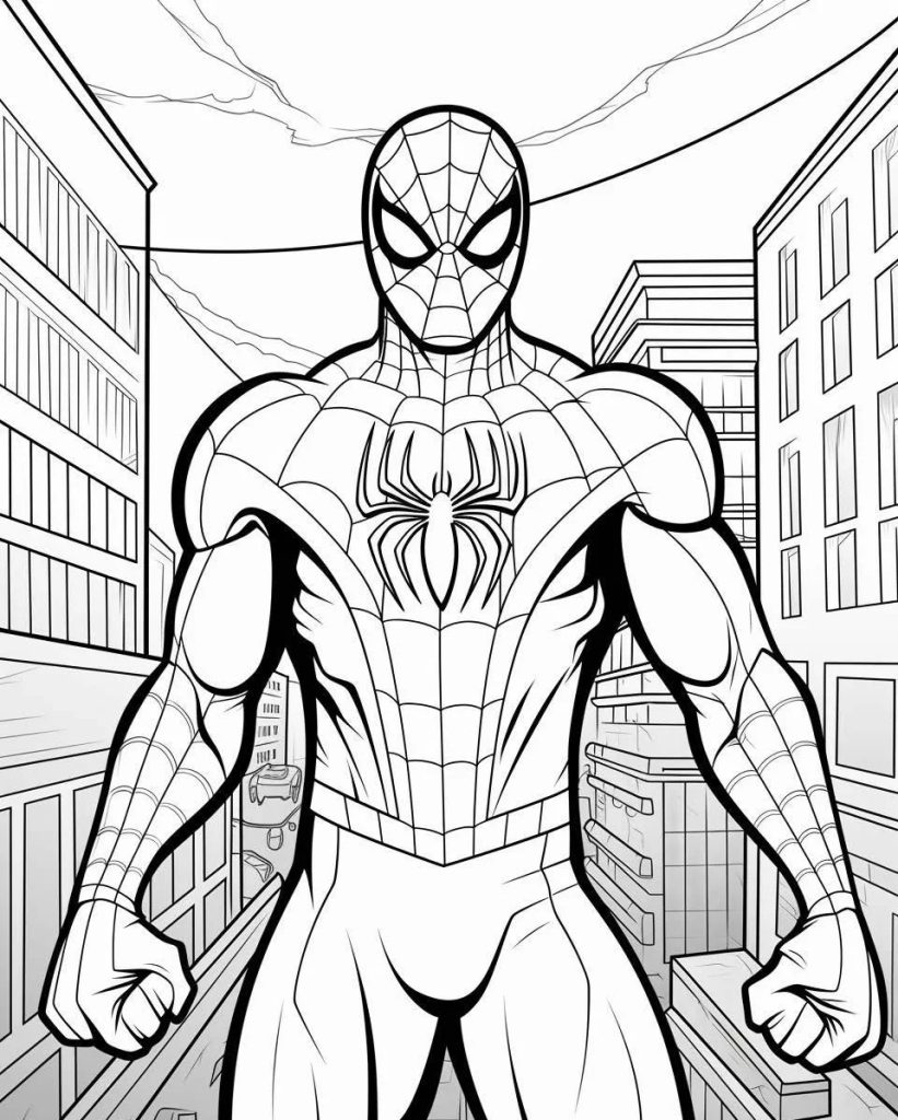 Örümcek Desenli Spiderman Kostümü Giyen Örümcek Adam Boyama Aktivitesi